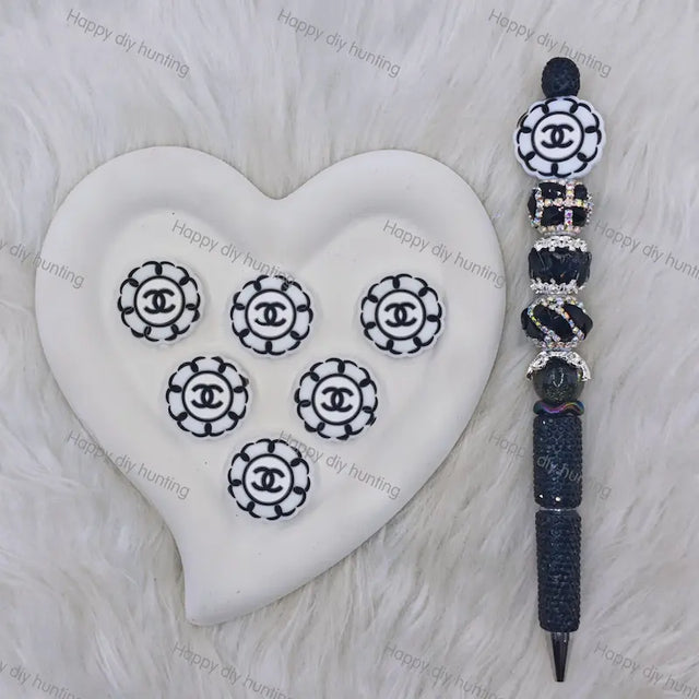 Black White Round CHANEL Silicone Focal Beads For DIY Beadable Pens