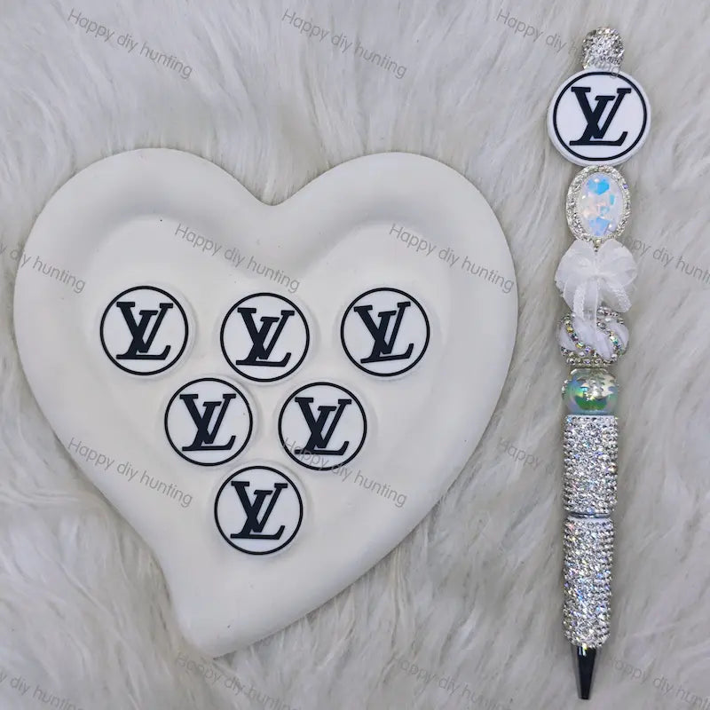 Black White Round LV Silicone Focal Beads For DIY Beadable Pens2