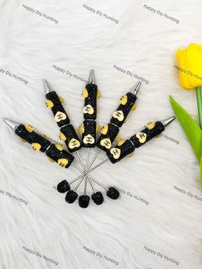 Black Yellow Heart AB Rhinestone Beadable Pen for Luxury Stationery & Beadable Pen Craft Decor
