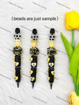 Black Yellow Heart Rhinestone Pen Assembled Into Complete Beadable Pen for Handmade Craft Showcase