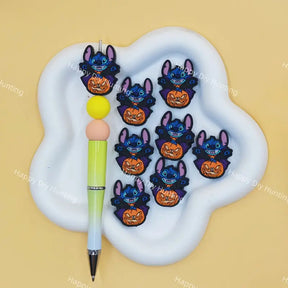 Halloween themed blue alien Stitch silicone focal beads for custom beaded pen making