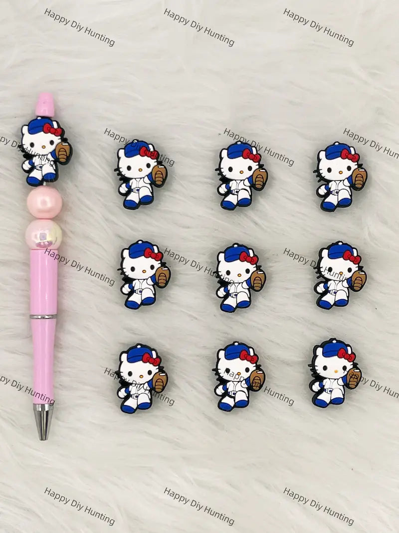 Handmade Beadable Pen with Playful Cat Silicone Beads