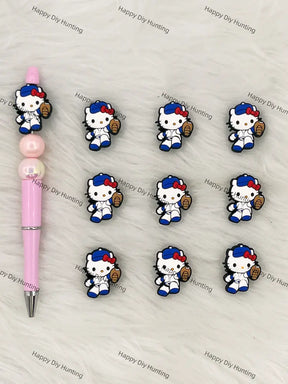 Handmade Beadable Pen with Playful Cat Silicone Beads