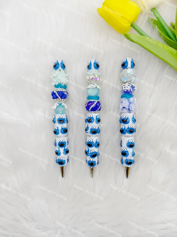 Printed bead pen blank matched with focal beads & ghost face pen toppers for custom handmade pens