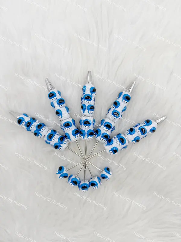 3pcs blue furry monster printed beadable pen blanks for DIY bead craft & custom handmade pen making