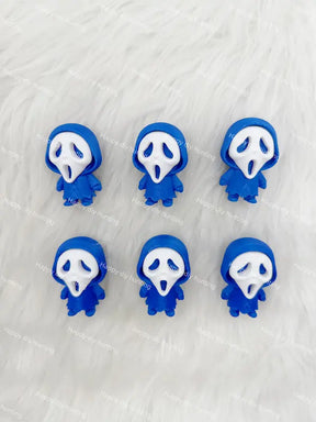 3D blue ghost face PVC pen topper for DIY beadable pen craft & gothic handmade jewelry making