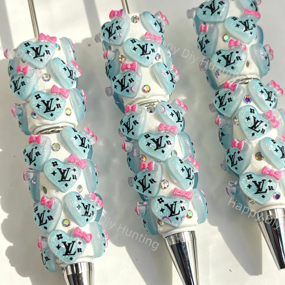 Blue Heart Bow LV Beadable Pens Wholesale,Matches All Focal Beads & Pen Toppers