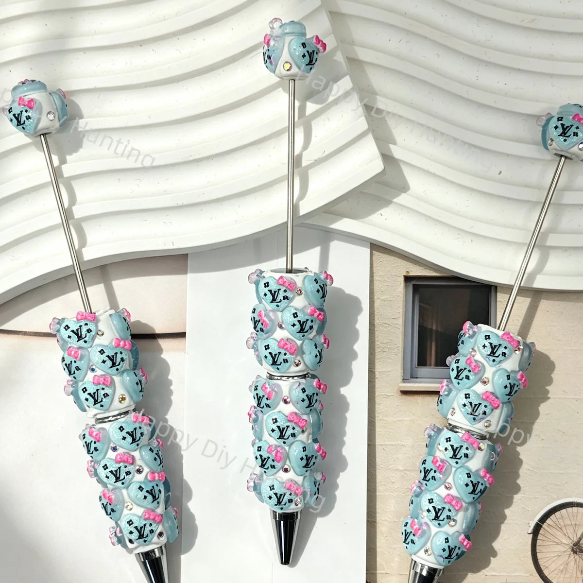 Blue Heart Bow LV Beadable Pens Wholesale,Matches All Focal Beads & Pen Toppers