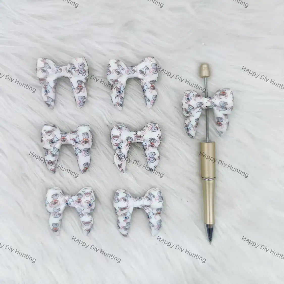 Handmade Beadable Pen with 3D Blue Monster Bowknot Silicone Focal Beads