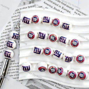 Glossy White Blue NY Letter Football Graphic Print Large Hole Acrylic Beads For DIY Beadable Pen Craft Wholesale