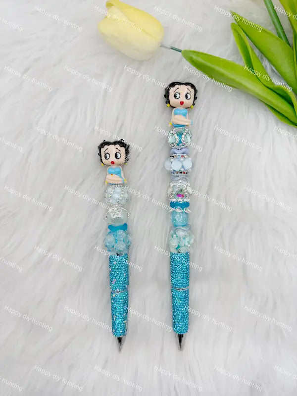 Betty Boo retro figure pen topper paired with focal beads to create custom handmade bead pens