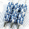 blue white circular graphic beadable pens for diy handmade stationery crafts wholesale