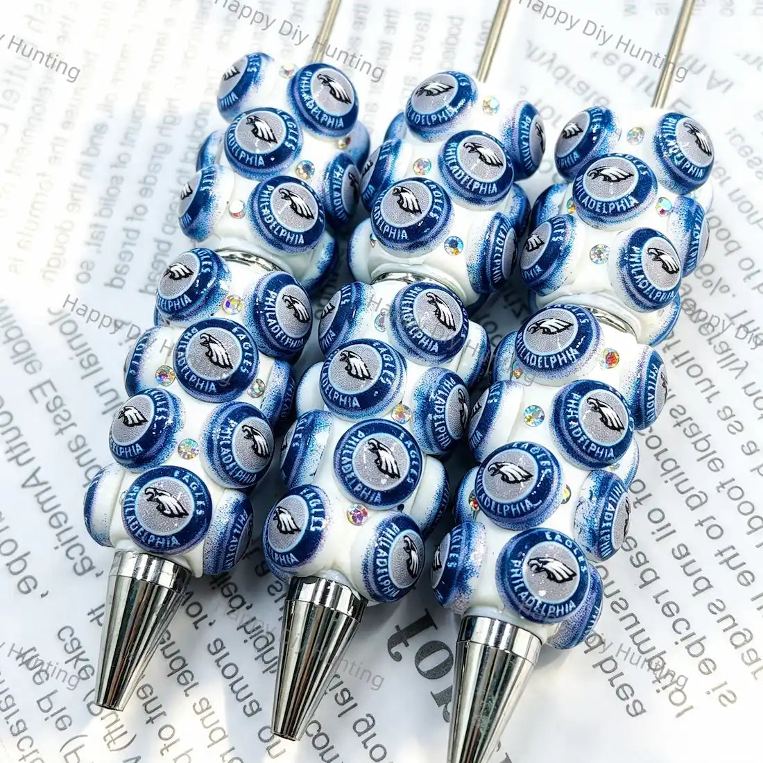 blue white circular graphic beadable pens for diy handmade stationery crafts wholesale