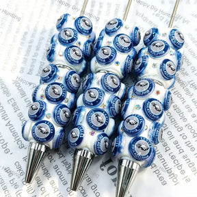 blue white circular graphic beadable pens for diy handmade stationery crafts wholesale