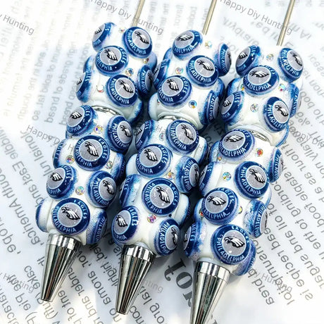 blue white circular graphic beadable pens for diy handmade stationery crafts wholesale