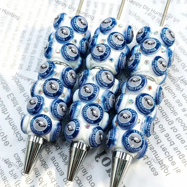 blue white circular graphic beadable pens for diy handmade stationery crafts wholesale
