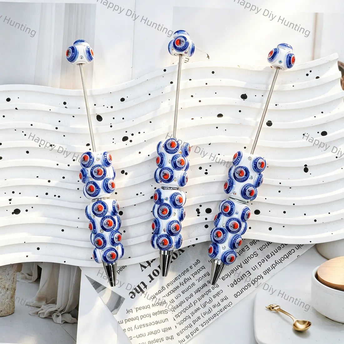 blue white orange circular print beadable pens for diy handmade stationery crafts wholesale