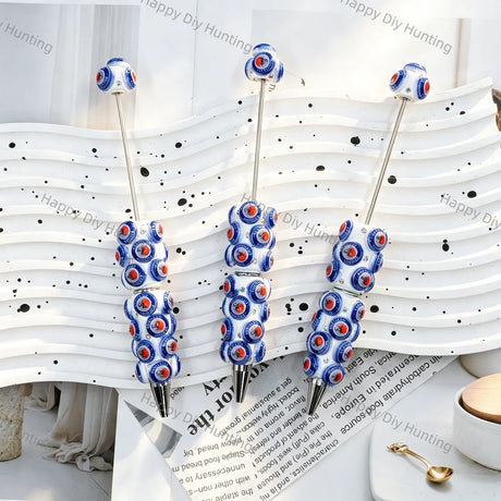 blue white orange circular print beadable pens for diy handmade stationery crafts wholesale