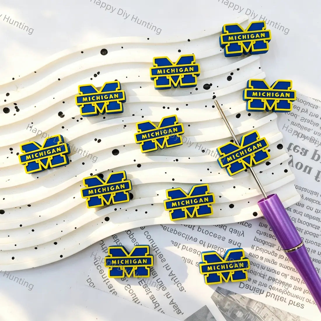 blue yellow block letter sport themed silicone focal beads for diy beadable pen handmade craft wholesale