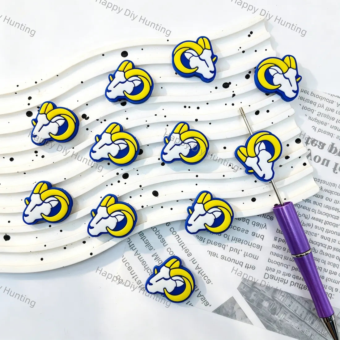 blue yellow ram head sport themed silicone focal beads for diy beadable pen handmade craft wholesale