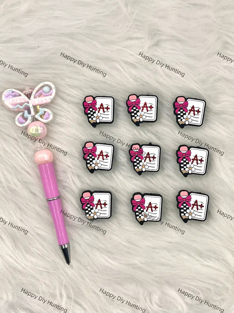 Finished DIY Pen With A+ Letter Book Silicone Focal Beads