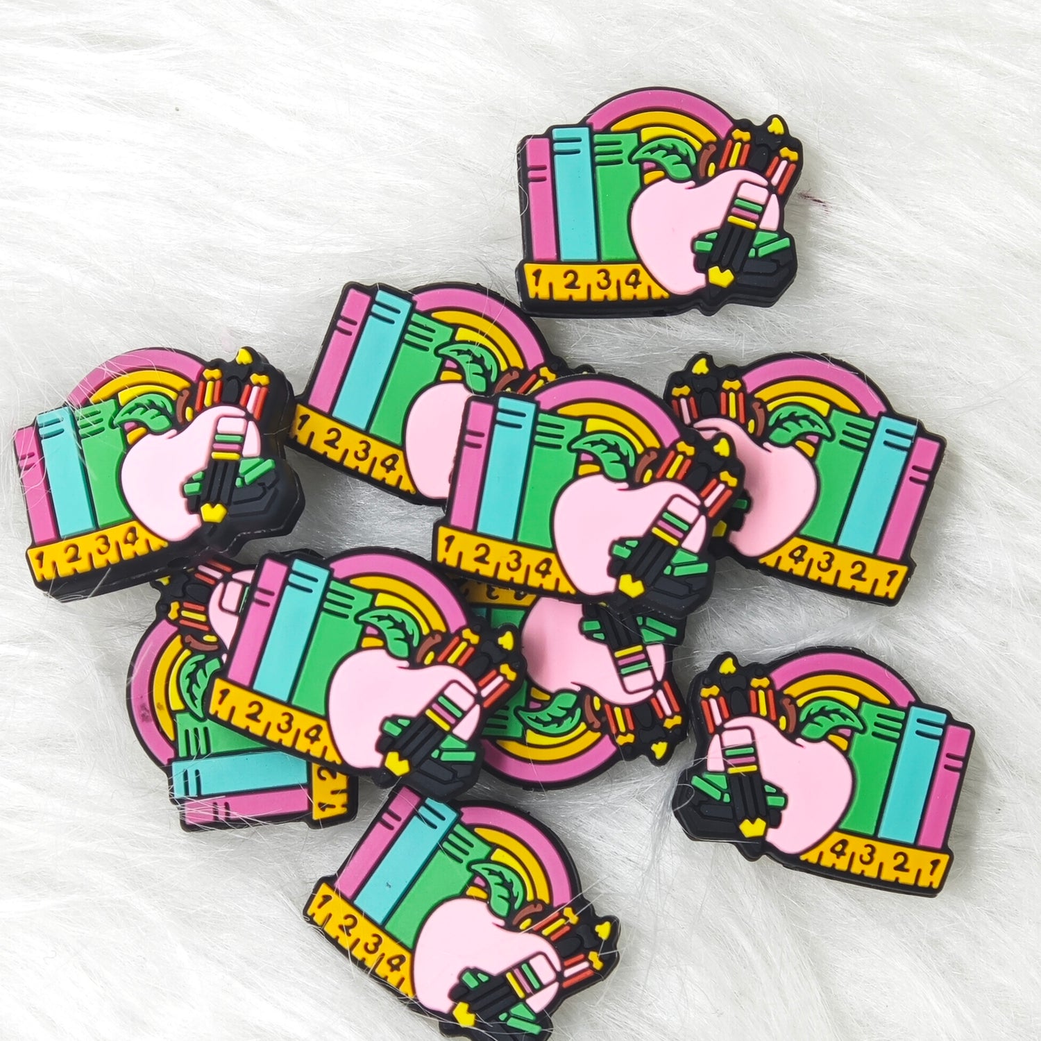 Books and apple Silicone Focal Beads Wholesale, teaching focal beads