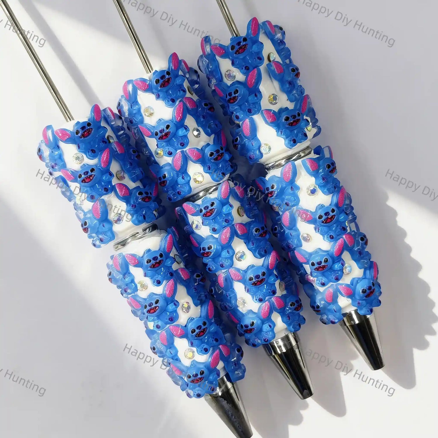 bright blue‑pink playful alien creature print beadable pens for diy silicone focal bead craft wholesale