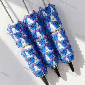 bright blue‑pink playful alien creature print beadable pens for diy silicone focal bead craft wholesale
