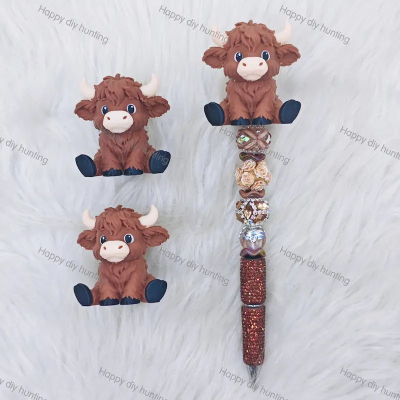 Brown Highland Cow 3D Pen Topper (No Hole) for DIY Beadable Pens Wholesale2