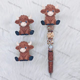 Brown Highland Cow 3D Pen Topper (No Hole) for DIY Beadable Pens Wholesale2