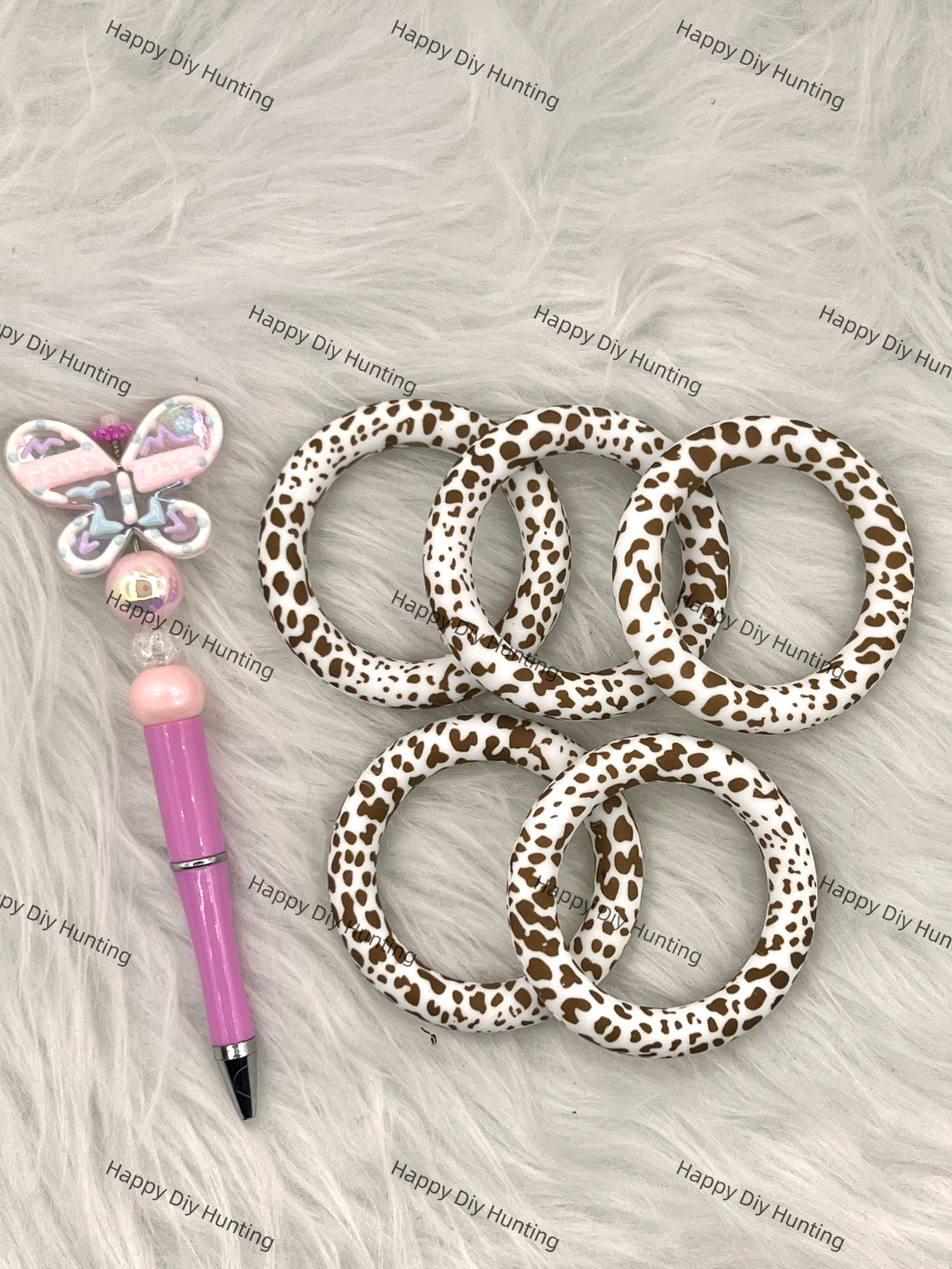 Brown Spot Beadable Silicone Ring Car Hanger Charm Loop