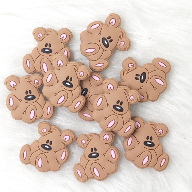 Brown Teddy Bear Silicone Focal Beads