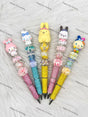 Kawaii Bow Bunny Pen Topper Mounted on Complete Beadable Pen for Handmade Craft Showcase