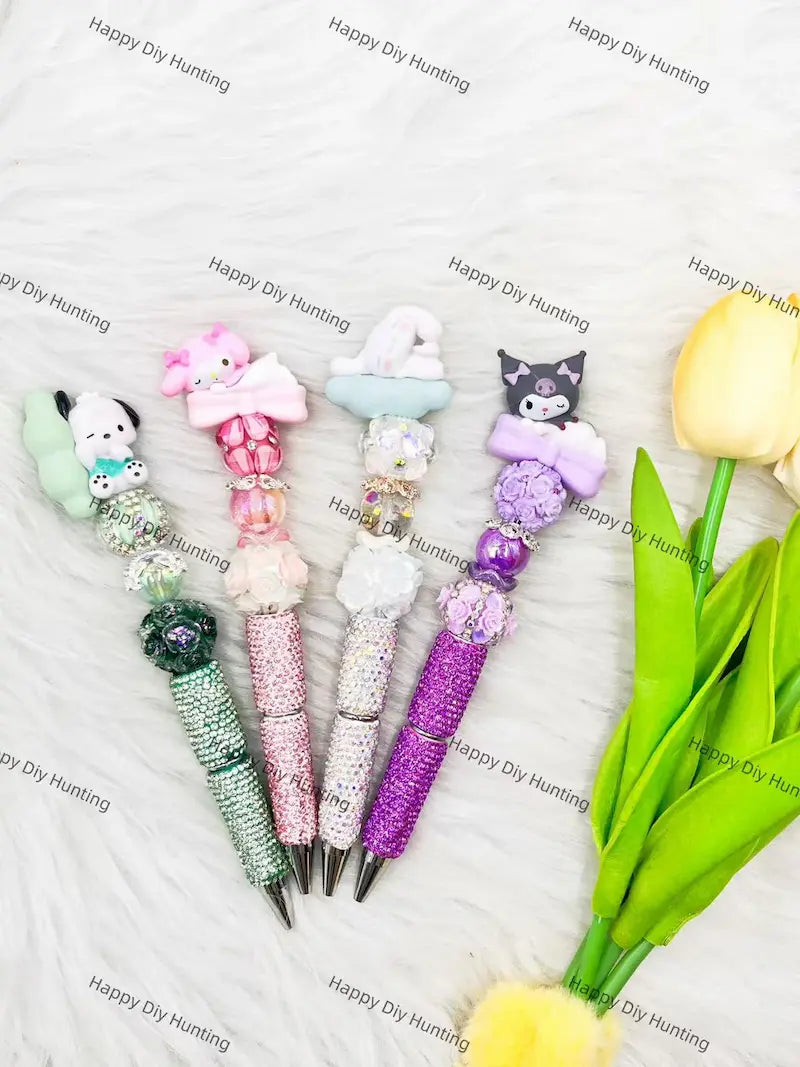 Sleeping Bunny Pen Topper Assembled with Rhinestone Beadable Pen for Craft Showcase