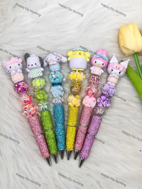Cute Bunny Bath Character Pen Topper Installed on Finished Beadable Pen for Handmade Craft Display