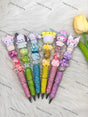 Cute Bunny Bath Character Pen Topper Installed on Finished Beadable Pen for Handmade Craft Display