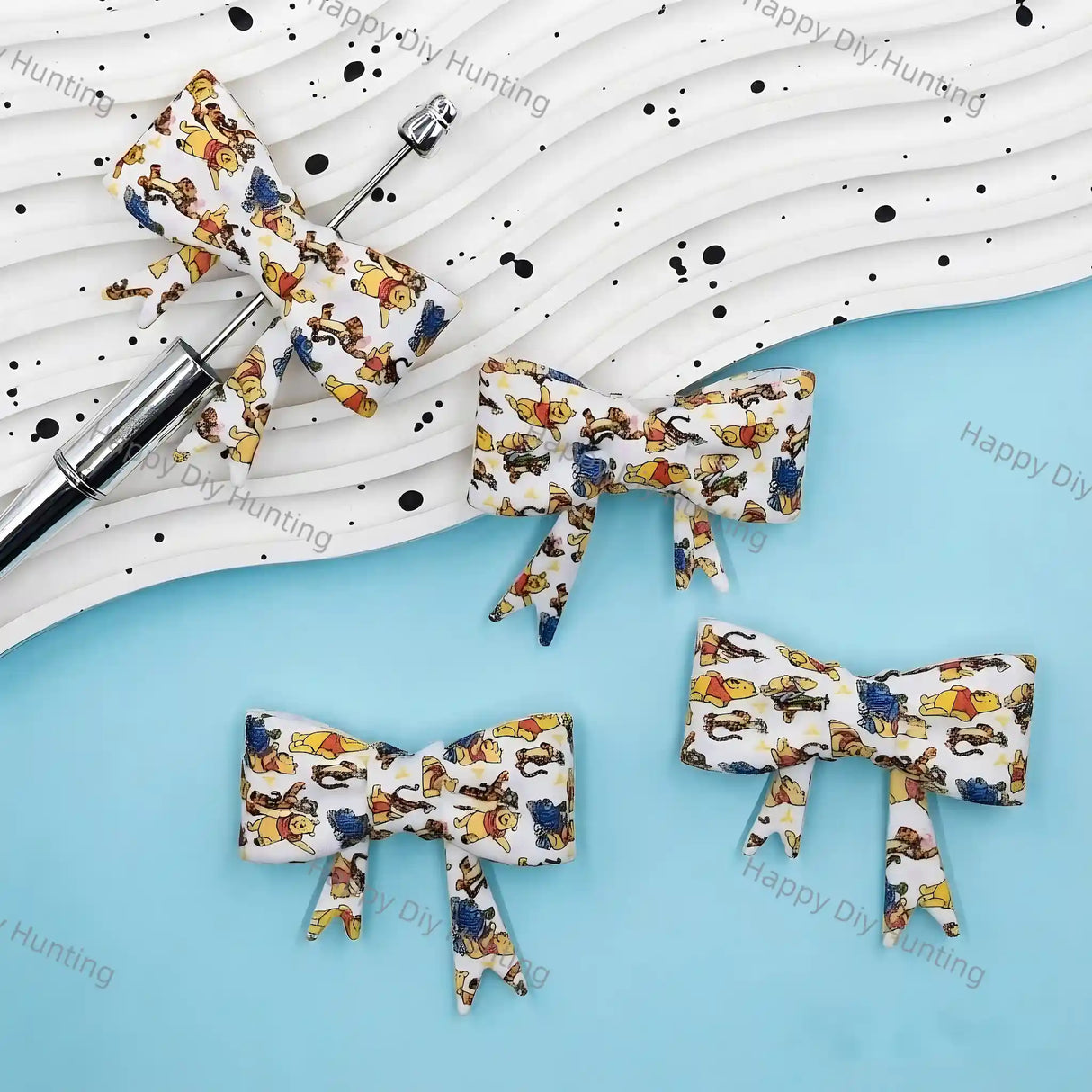 Vintage Cartoon Animal Winnie the Pooh Bow Silicone Focal Beads for beadable pen DIY crafts