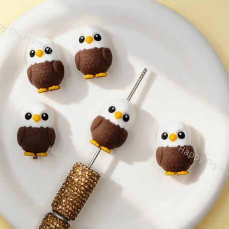 Cartoon Bald Eagle Silicone Focal Beads, large hole decorative animal beads for DIY beadable pen,