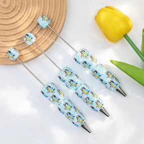 Cartoon Bluey Beadable Pens Glitter Acrylic Character Beaded Pens