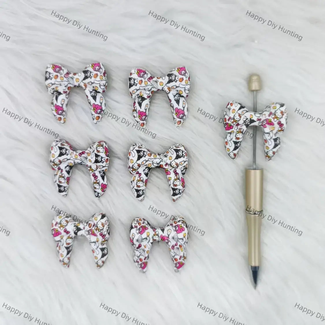 Handmade Beadable Pen with 3D Cartoon Character Bowknot Silicone Focal Beads
