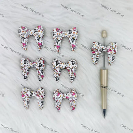 Handmade Beadable Pen with 3D Cartoon Character Bowknot Silicone Focal Beads