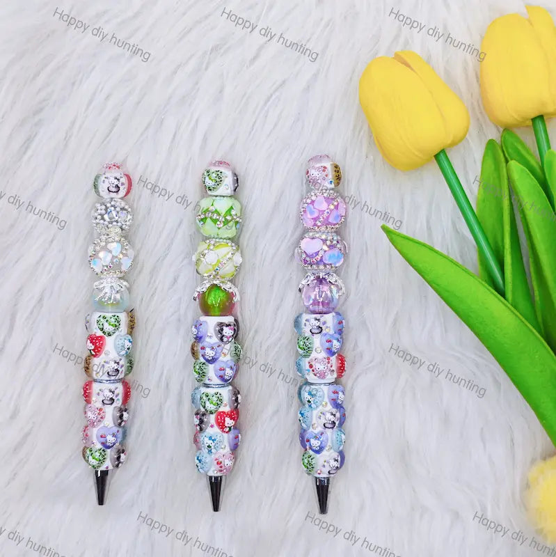Cartoon Colourful Kitten DIY Beadable Pens Wholesale, Beadable Pens Supplies2