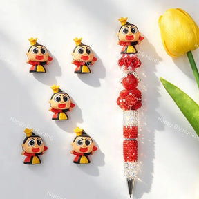 Cartoon Red Heart Queen Figure Pen Topper for DIY Beadable Pens
