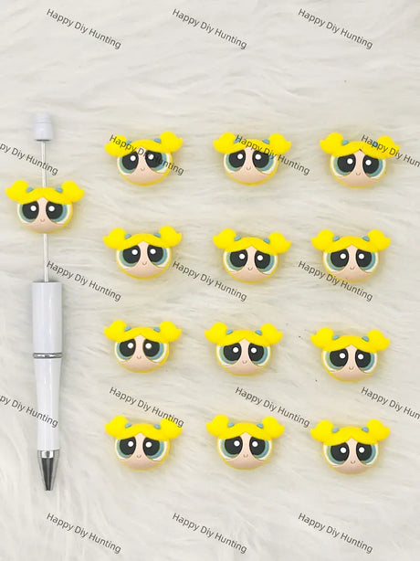 Handmade Beadable Pen with 3D Blue Hero Girl Silicone Beads