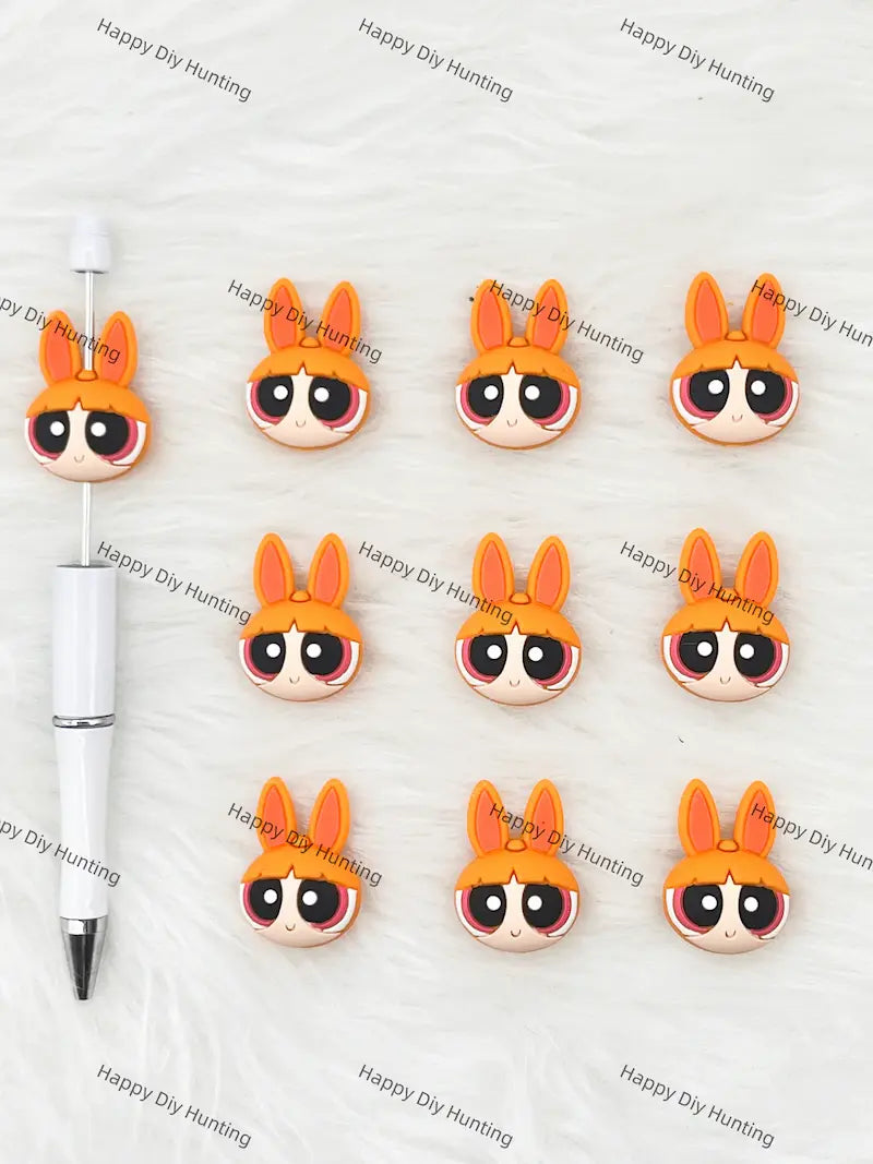 Handmade Beadable Pen with 3D Pink Hero Girl Silicone Beads
