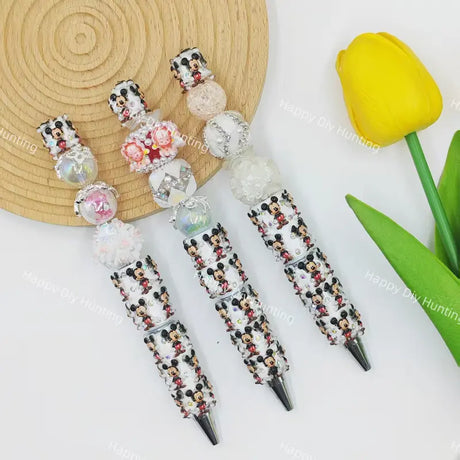 Cartoon Mouse Character DIY Beaded Pens | DIY Rhinestone Bead Pens