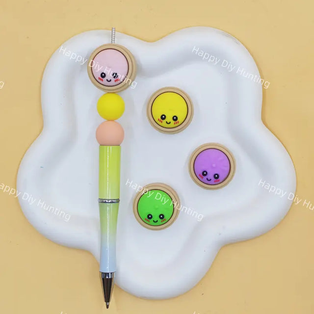 Cartoon smiley round frame silicone focal beads for beadable pen DIY craft