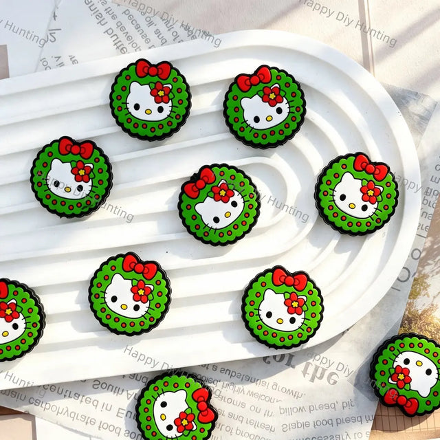 cartoon white cat christmas wreath silicone focal beads with red bow for diy beadable pen handmade holiday craft wholesale
