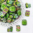 Acrylic focal beads featuring a cartoon pickle jar print design. Lightweight, fun, and durable, perfect for beadable pens, keychains, and handmade crafts.