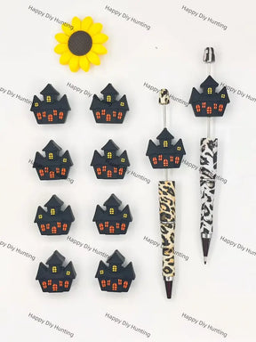 Handmade Beadable Pen with 3D Fantasy Castle Silicone Beads